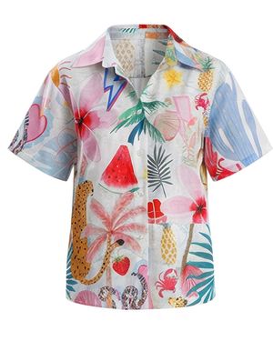 LOVEIST STORE Nancy Playfull Print Lightweight Shirt – Relaxed Summer Resort Style - Blue