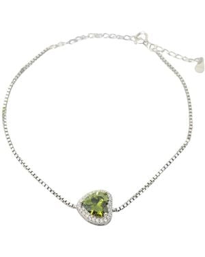 Harfi Peridot August Birthstone Love Heart Charm Sterling Bracelet - Metallic