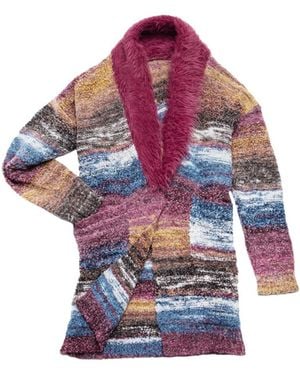 Saachi Fur Collared Long Cardigan Jumper - Purple