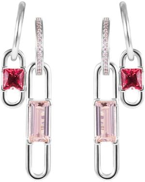 Arte Madrid Toggle Convertible Double Hoop Earrings With Reversible Drop Charms - Pink