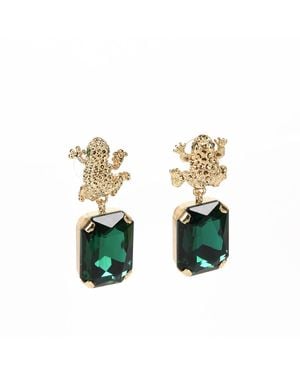 Addicted Armonia Plated Emerald Crystal Earrings With Frog - Metallic