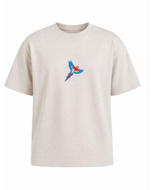 Nooltrends Neutrals Colourful Parrot Embroidered T-Shirt - White