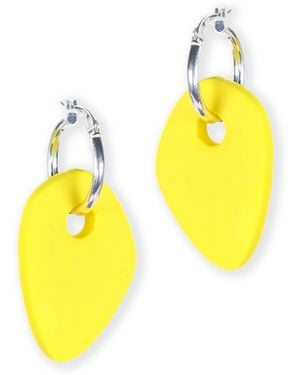 By Chavelli Modern Art Drop Charm Hoop Earrings - Yellow