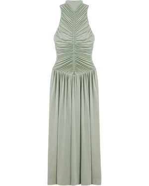Nocturne Draped Stand Collar Maxi Dress - Green