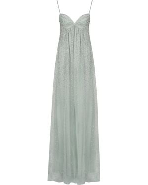 Miss Circle New York Wallie Mint Rhinestone Embellished Mesh Backless Gown - White