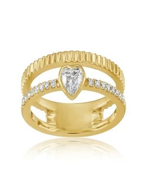 Artisan 14K Bezel Heart Diamond Open Band Ring - Metallic