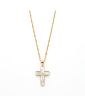 Lexi Jewelry Mother Of Pearl Mosaic Cross Necklace - Metallic