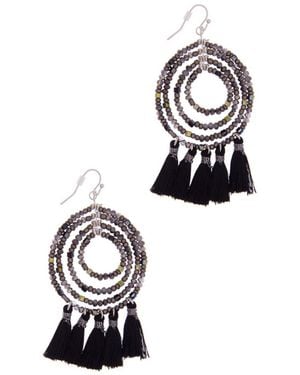 Saachi Beaded Tassel Hoop Earrings - White