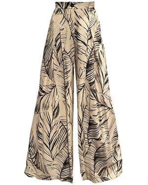Imaatu Neutrals Sande Palms Butter Sustainable Viscose High-Waist Wide-Leg Palazzo Trousers With Pockets Tropical Print - Natural