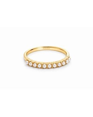 ADIBA Line Of Pearls Plated Stainless Steel Ring - Metallic