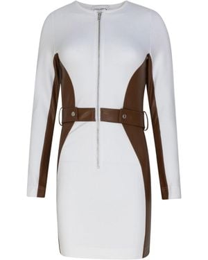 Circular Path Panel Denim Bodycon Dress - White