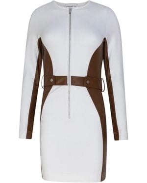 Circular Path Panel Denim Bodycon Dress - White