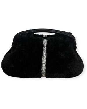 Springmoonatelier Handmade Plush Clutch Bag With Crystal Accent – Limited Edition Winter Luxury - Black