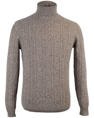 DAVID WEJ Cable Knit Roll Neck Jumper - Grey