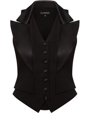 Tia Dorraine Single-Breasted Sleeveless Waistcoat - Black