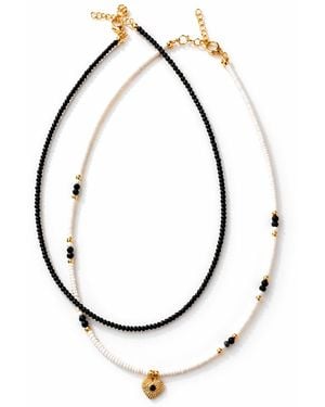 Nuvv Collection Beaded Necklace With Heart Charm - Metallic