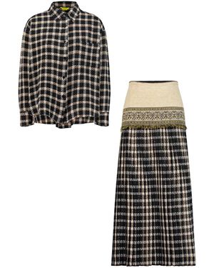 Emanmoon Checked Shirt And Skirt Set - Black