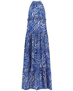 Belyed Handcraft Liliana – Zebra Print Tiered Maxi Dress By Belyed - Blue