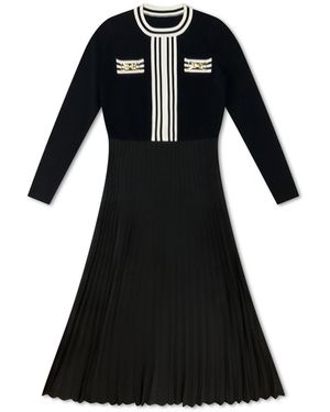 Roch Perel Striped Knit And Crepe Dress - Black