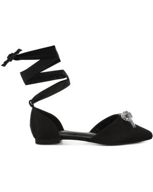 Rag & Co Simina Rhinestone Detail Bow Flat Sandals - Black