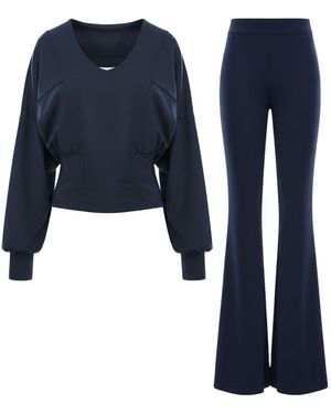 BLUZAT Set With Kimono Blouse And Flared Pants - Blue