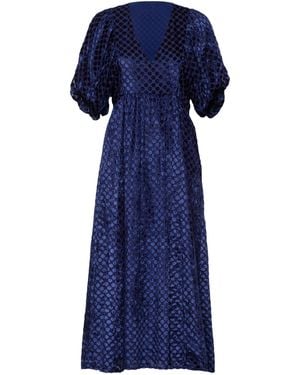 Rose & Nancy Margot Velvet Polka Dot Maxi Dress - Blue