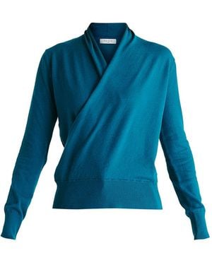 Paisie Long Sleeve Knitted Wrap Top - Blue