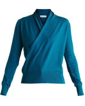 Paisie Long Sleeve Knitted Wrap Top - Blue