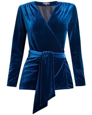 Rumour London Evelyn Velvet Wrap Jacket With Self-Tie Sash - Blue