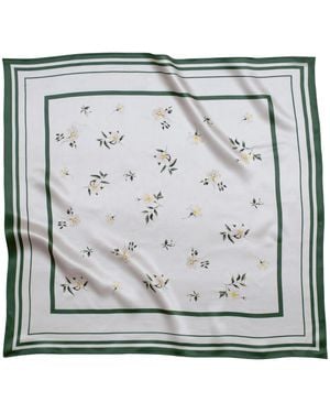 RainSisters Small Floral Print Natural Silk Scarf - Metallic