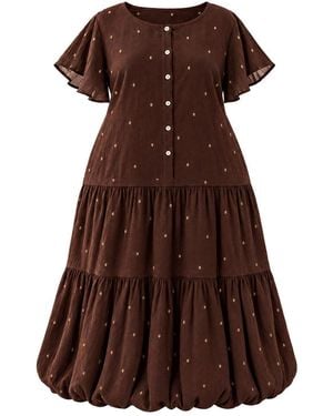 Adrift Clothing Millie Reversible Flutter Sleeve Dress - Brown