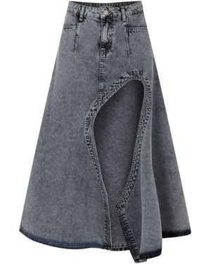 Gov Denim Denim Maxi Skirt With High Slit - Gray