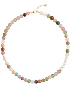 seree Summer Beaded Gemstone & Pearl Choker Necklace - White