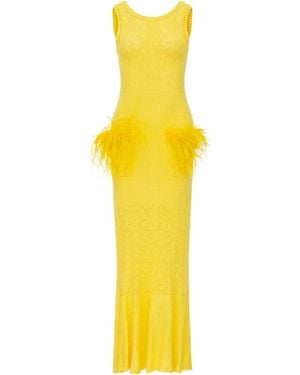 Andreeva Lemon Knit Dress With Ostrich Feather Details - Yellow
