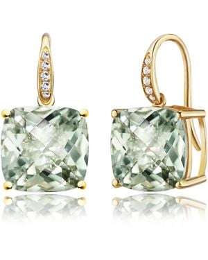 Kai Fine Jewelry Solid Natural Prasiolite Amethyst Diamond Drop Earrings - Metallic