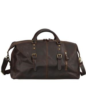 Touri Zip Detail Genuine Leather Holdall - Black