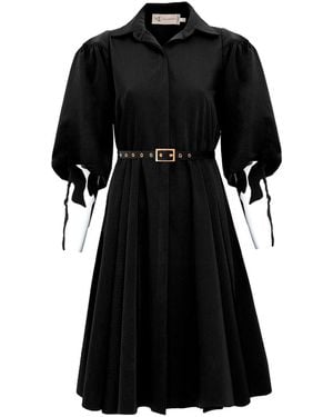ALINA CERNĂTESCU Azalea Midi Embroidered Office Cocktail Shirt Dress - Black