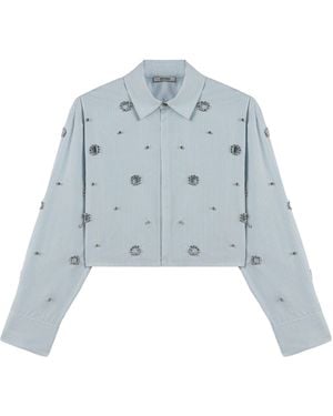 Nocturne Stone Detail Crop Shirt - Blue