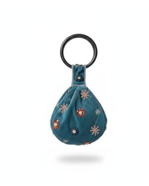 Pick Happy Wrist Velvet Purse Beaded Flowers - Blue