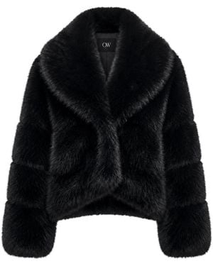 OW Collection Milan Faux Fur Jacket - Black