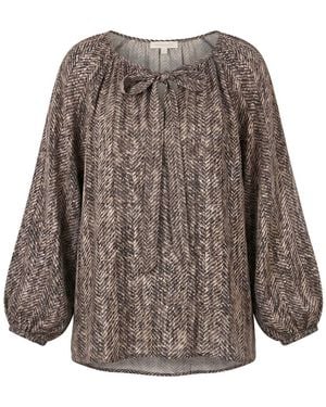 Adrift Clothing Neutrals Nova Tie Neck Blouse - Brown