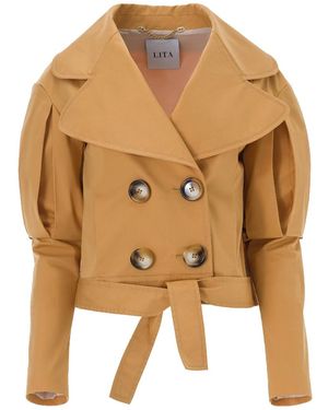 Lita Couture Statement Jacket With Oversized Lapels - Brown