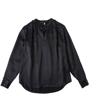 Soft Strokes Silk Pure Silk Long Sleeve Y-Neck Blouse - Black