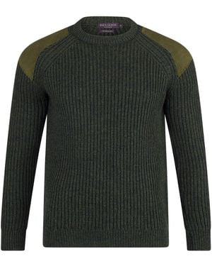 Paul James Knitwear Chunky British Wool Hardy Ribbed Shooting Jumper - Green