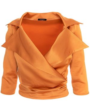 AVENUE No.29 Satin Lapel Wrap Blouse With Bow - Orange