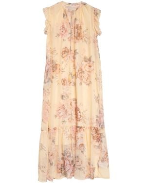 Niza Sleeveless Short Dress With Floral Print And Knotted Belt - Natural