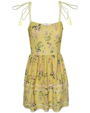 2KStyle El Viscose Floral Print Tasseled Mini Dress With Lace - Green