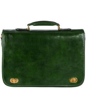 Time Resistance Leather Briefcase Laptop Bag - Green