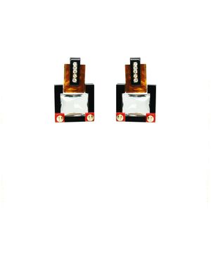 Gissa Bicalho Handmade Acrylic Earring M Deco Rectangular Cut Stone Caramel Granite - Brown