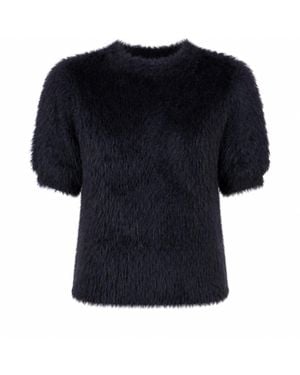 Yumi' Fluffy Short Sleeve Jumper - Black